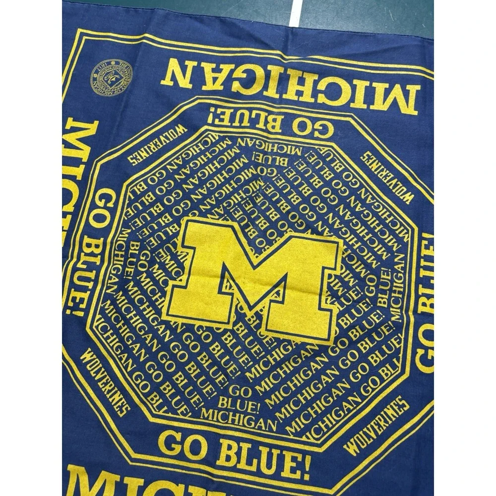 Vintage University Of Michigan Bandana 22x21 Wolverines Blue Yellow 80s 90s